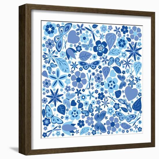 Flowers and Butterflies Colored Pattern-A7880S-Framed Art Print