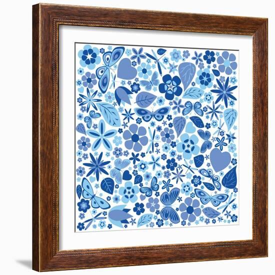 Flowers and Butterflies Colored Pattern-A7880S-Framed Art Print