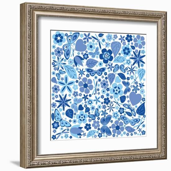 Flowers and Butterflies Colored Pattern-A7880S-Framed Art Print