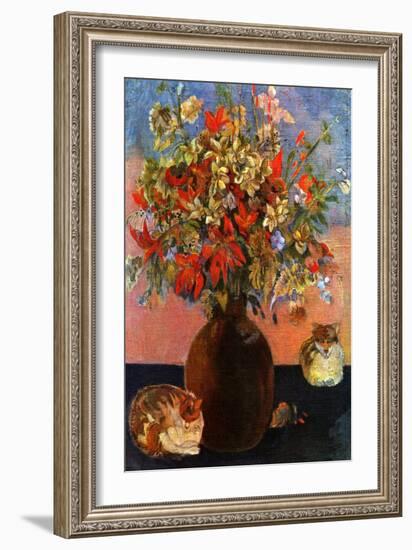 Flowers and Cats-Paul Gauguin-Framed Art Print