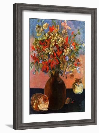 Flowers and Cats-Paul Gauguin-Framed Art Print