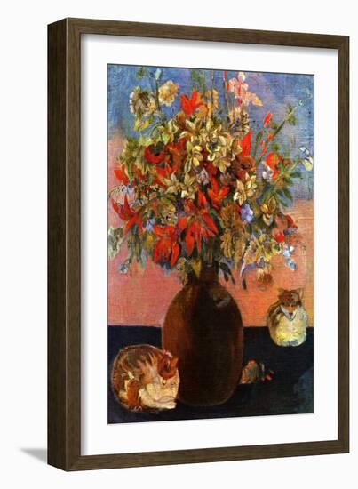 Flowers and Cats-Paul Gauguin-Framed Art Print