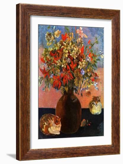 Flowers and Cats-Paul Gauguin-Framed Art Print