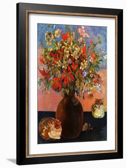 Flowers and Cats-Paul Gauguin-Framed Art Print