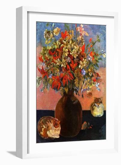 Flowers and Cats-Paul Gauguin-Framed Art Print