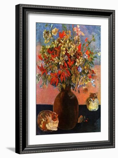 Flowers and Cats-Paul Gauguin-Framed Art Print