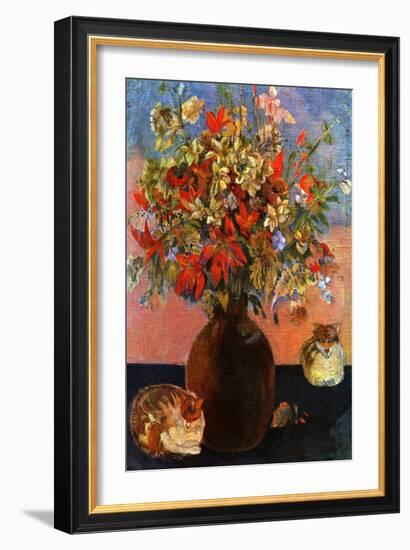 Flowers and Cats-Paul Gauguin-Framed Art Print