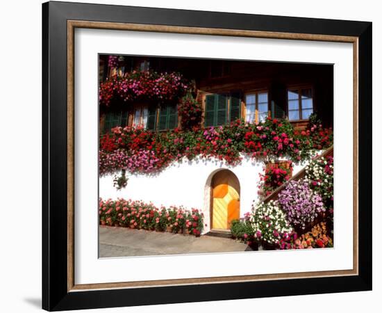 Flowers and Chalet in the Resort Area, Gstaad, Switzerland-Bill Bachmann-Framed Photographic Print