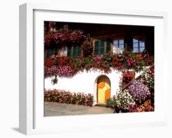 Flowers and Chalet in the Resort Area, Gstaad, Switzerland-Bill Bachmann-Framed Photographic Print