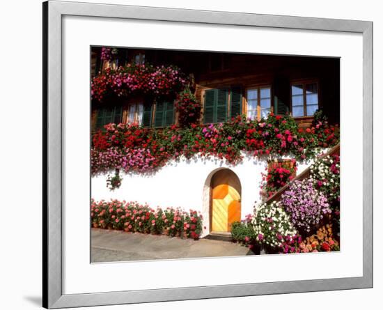 Flowers and Chalet in the Resort Area, Gstaad, Switzerland-Bill Bachmann-Framed Photographic Print