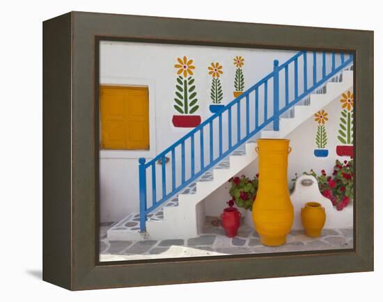 Flowers and Colorful Pots, Chora, Mykonos, Greece-Adam Jones-Framed Premier Image Canvas