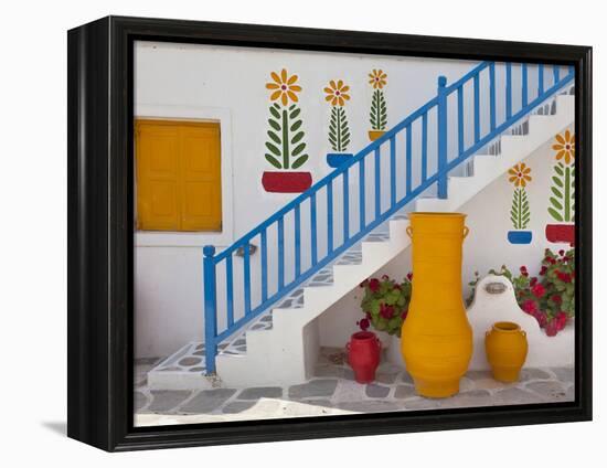 Flowers and Colorful Pots, Chora, Mykonos, Greece-Adam Jones-Framed Premier Image Canvas