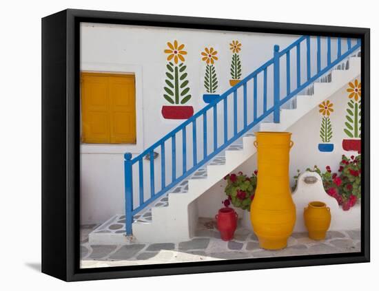 Flowers and Colorful Pots, Chora, Mykonos, Greece-Adam Jones-Framed Premier Image Canvas