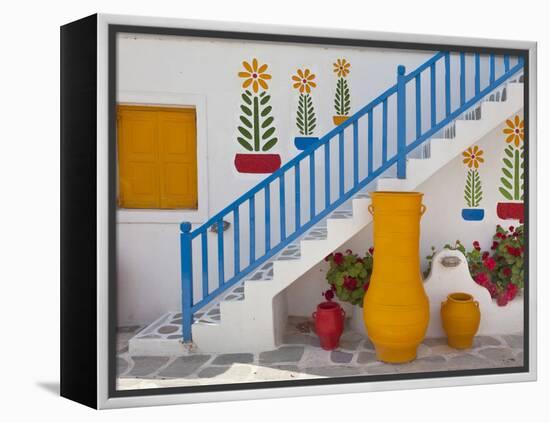 Flowers and Colorful Pots, Chora, Mykonos, Greece-Adam Jones-Framed Premier Image Canvas