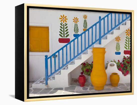 Flowers and Colorful Pots, Chora, Mykonos, Greece-Adam Jones-Framed Premier Image Canvas