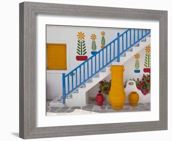 Flowers and Colorful Pots, Chora, Mykonos, Greece-Adam Jones-Framed Photographic Print