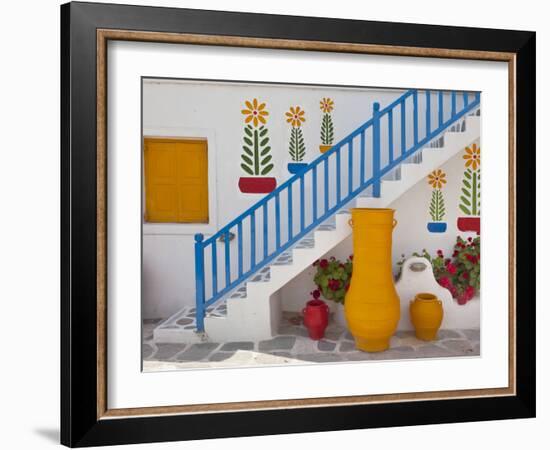 Flowers and Colorful Pots, Chora, Mykonos, Greece-Adam Jones-Framed Photographic Print