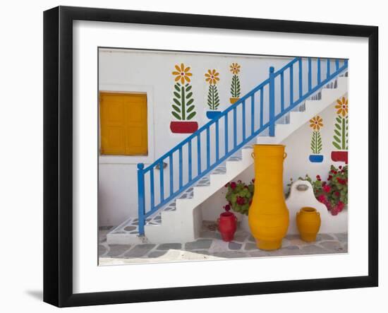 Flowers and Colorful Pots, Chora, Mykonos, Greece-Adam Jones-Framed Photographic Print