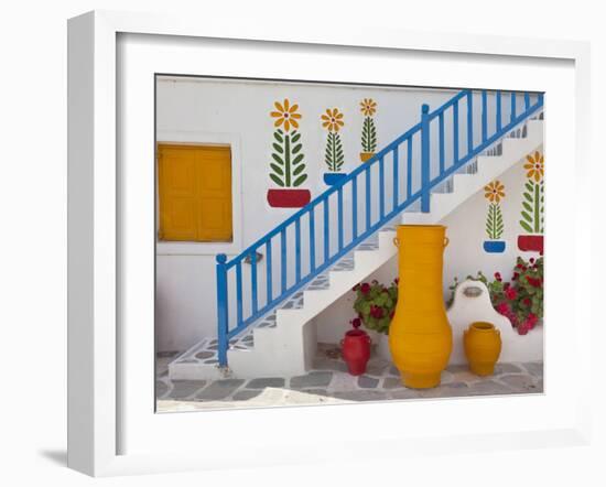 Flowers and Colorful Pots, Chora, Mykonos, Greece-Adam Jones-Framed Photographic Print