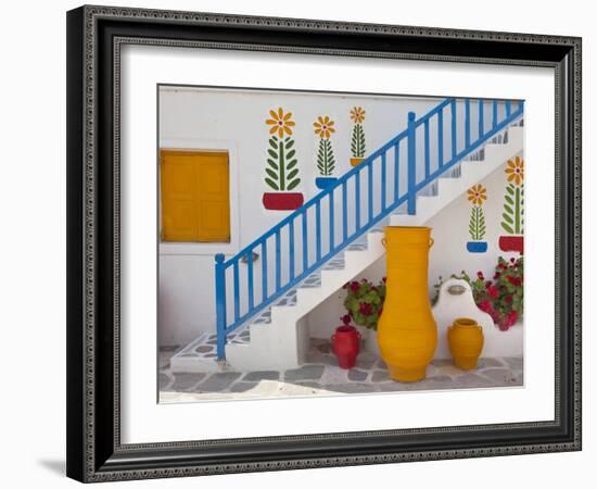 Flowers and Colorful Pots, Chora, Mykonos, Greece-Adam Jones-Framed Photographic Print