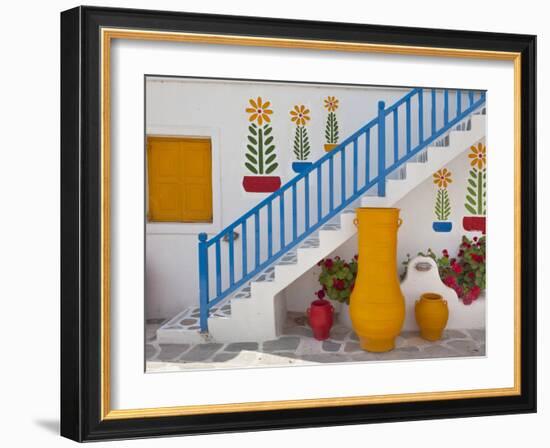 Flowers and Colorful Pots, Chora, Mykonos, Greece-Adam Jones-Framed Photographic Print