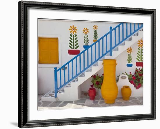 Flowers and Colorful Pots, Chora, Mykonos, Greece-Adam Jones-Framed Photographic Print