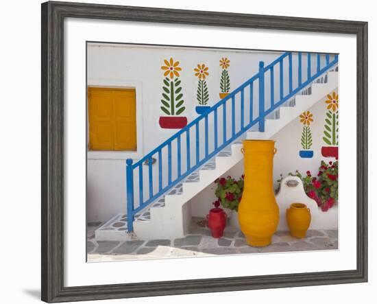 Flowers and Colorful Pots, Chora, Mykonos, Greece-Adam Jones-Framed Photographic Print