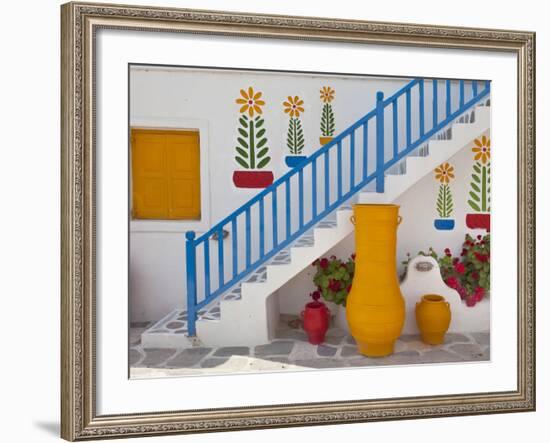 Flowers and Colorful Pots, Chora, Mykonos, Greece-Adam Jones-Framed Photographic Print