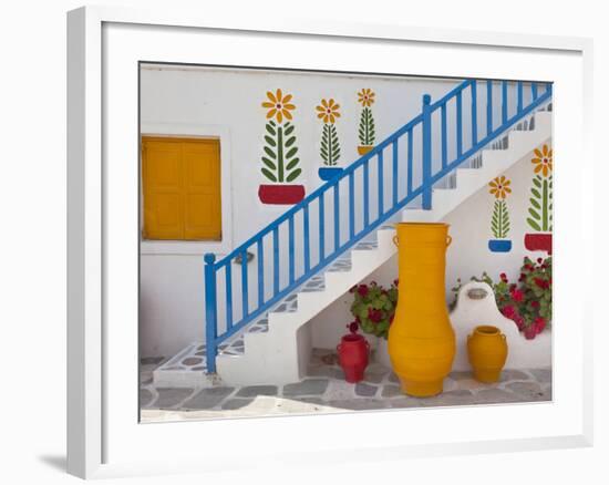 Flowers and Colorful Pots, Chora, Mykonos, Greece-Adam Jones-Framed Photographic Print