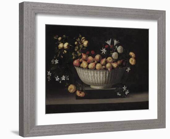 Flowers and Fruit in a China Bowl, C.1645-Juan De Zurbaran-Framed Giclee Print