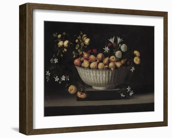 Flowers and Fruit in a China Bowl, C.1645-Juan De Zurbaran-Framed Giclee Print