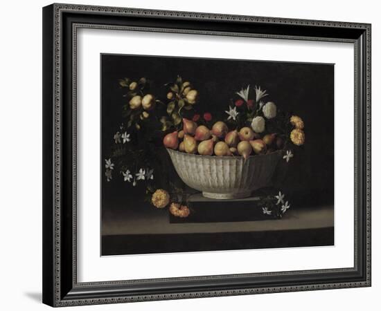 Flowers and Fruit in a China Bowl, C.1645-Juan De Zurbaran-Framed Giclee Print