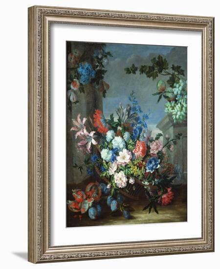 Flowers and Fruit (Oil on Canvas)-Jean-Baptiste Monnoyer-Framed Giclee Print