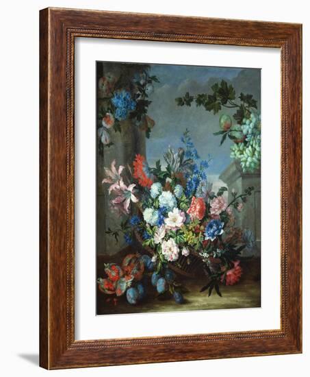 Flowers and Fruit (Oil on Canvas)-Jean-Baptiste Monnoyer-Framed Giclee Print