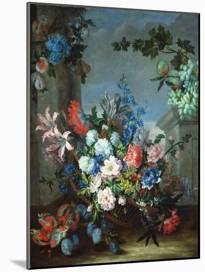 Flowers and Fruit (Oil on Canvas)-Jean-Baptiste Monnoyer-Mounted Giclee Print