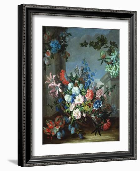 Flowers and Fruit (Oil on Canvas)-Jean-Baptiste Monnoyer-Framed Giclee Print