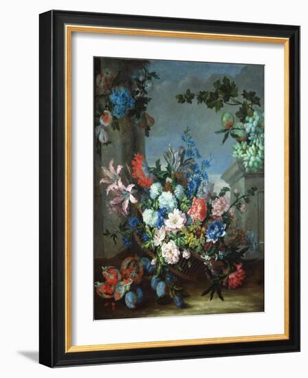 Flowers and Fruit (Oil on Canvas)-Jean-Baptiste Monnoyer-Framed Giclee Print