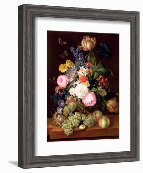 Flowers and Fruit with a Bird's Nest on a Ledge, 1821-Franz Xavier Petter-Framed Giclee Print