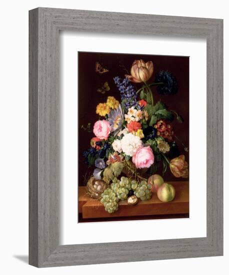 Flowers and Fruit with a Bird's Nest on a Ledge, 1821-Franz Xavier Petter-Framed Giclee Print