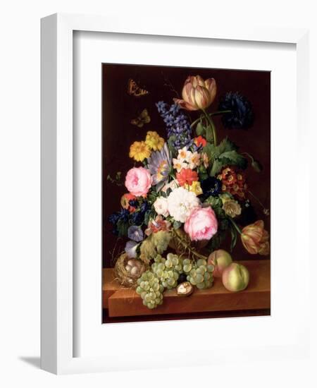 Flowers and Fruit with a Bird's Nest on a Ledge, 1821-Franz Xavier Petter-Framed Giclee Print