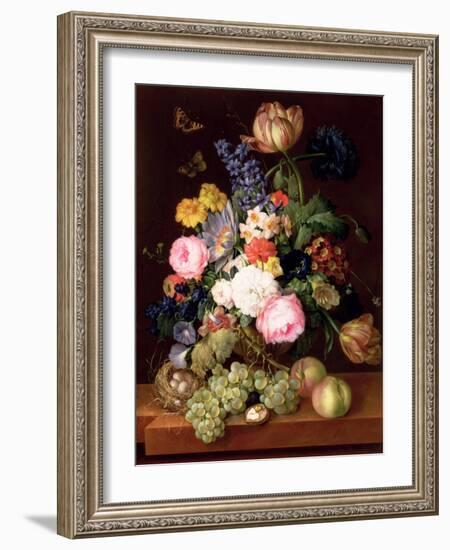 Flowers and Fruit with a Bird's Nest on a Ledge, 1821-Franz Xavier Petter-Framed Giclee Print