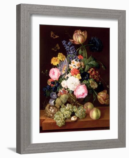 Flowers and Fruit with a Bird's Nest on a Ledge, 1821-Franz Xavier Petter-Framed Giclee Print