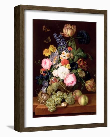 Flowers and Fruit with a Bird's Nest on a Ledge, 1821-Franz Xavier Petter-Framed Giclee Print