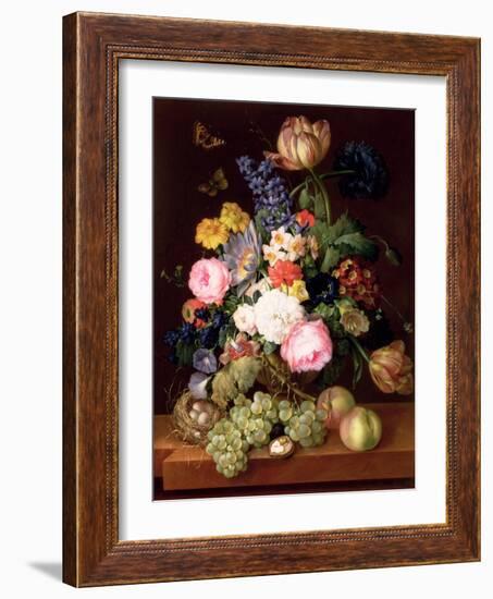 Flowers and Fruit with a Bird's Nest on a Ledge, 1821-Franz Xavier Petter-Framed Giclee Print