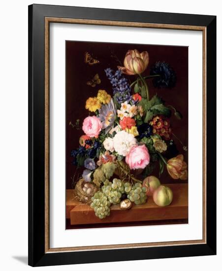 Flowers and Fruit with a Bird's Nest on a Ledge, 1821-Franz Xavier Petter-Framed Giclee Print