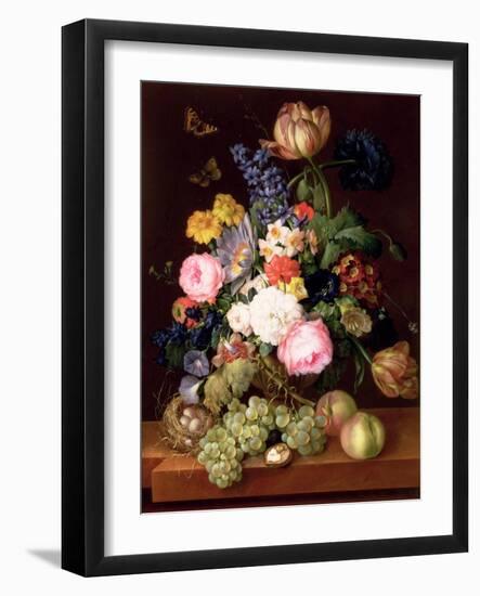 Flowers and Fruit with a Bird's Nest on a Ledge, 1821-Franz Xavier Petter-Framed Giclee Print