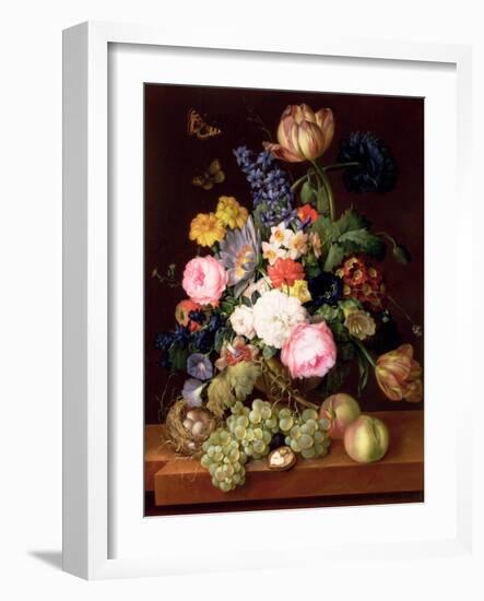 Flowers and Fruit with a Bird's Nest on a Ledge, 1821-Franz Xavier Petter-Framed Giclee Print