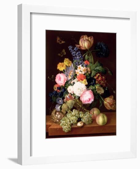 Flowers and Fruit with a Bird's Nest on a Ledge, 1821-Franz Xavier Petter-Framed Premium Giclee Print