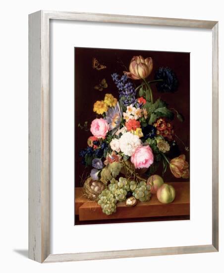 Flowers and Fruit with a Bird's Nest on a Ledge, 1821-Franz Xavier Petter-Framed Premium Giclee Print