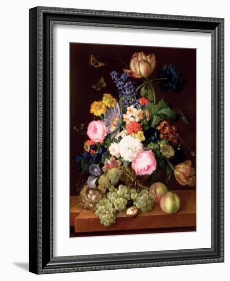 Flowers and Fruit with a Bird's Nest on a Ledge, 1821-Franz Xavier Petter-Framed Premium Giclee Print